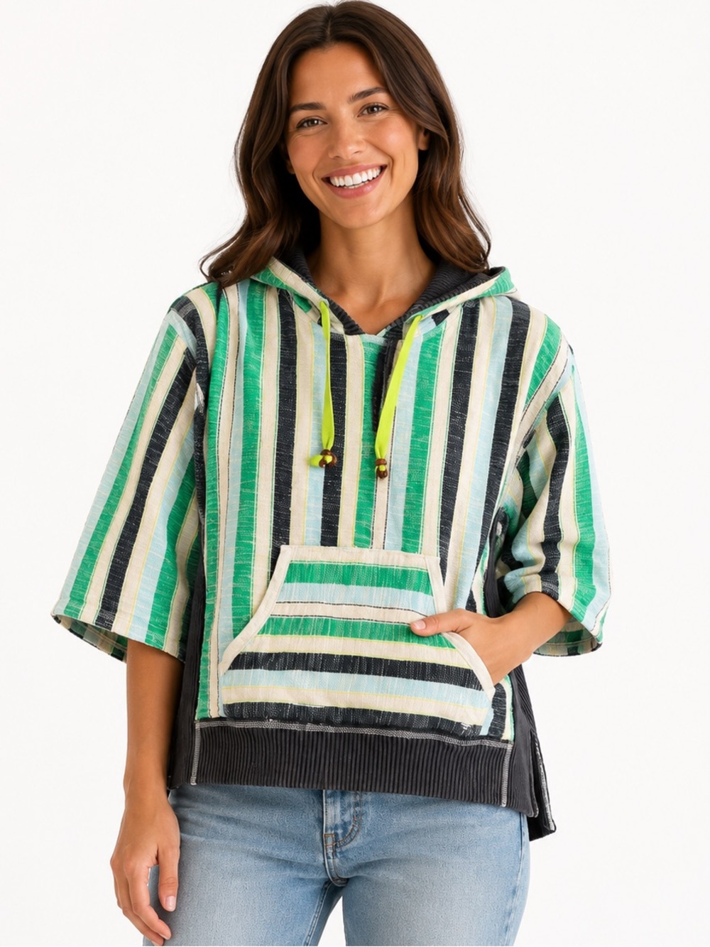 92Z.NWT free People FP Movement Striped Green Hoodie Top $168